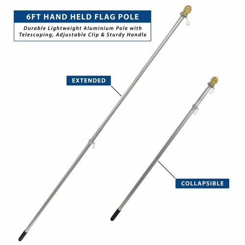 THREE 6' FT HAND HELD ALUMINUM FLAG POLES - Picture 2 of 7
