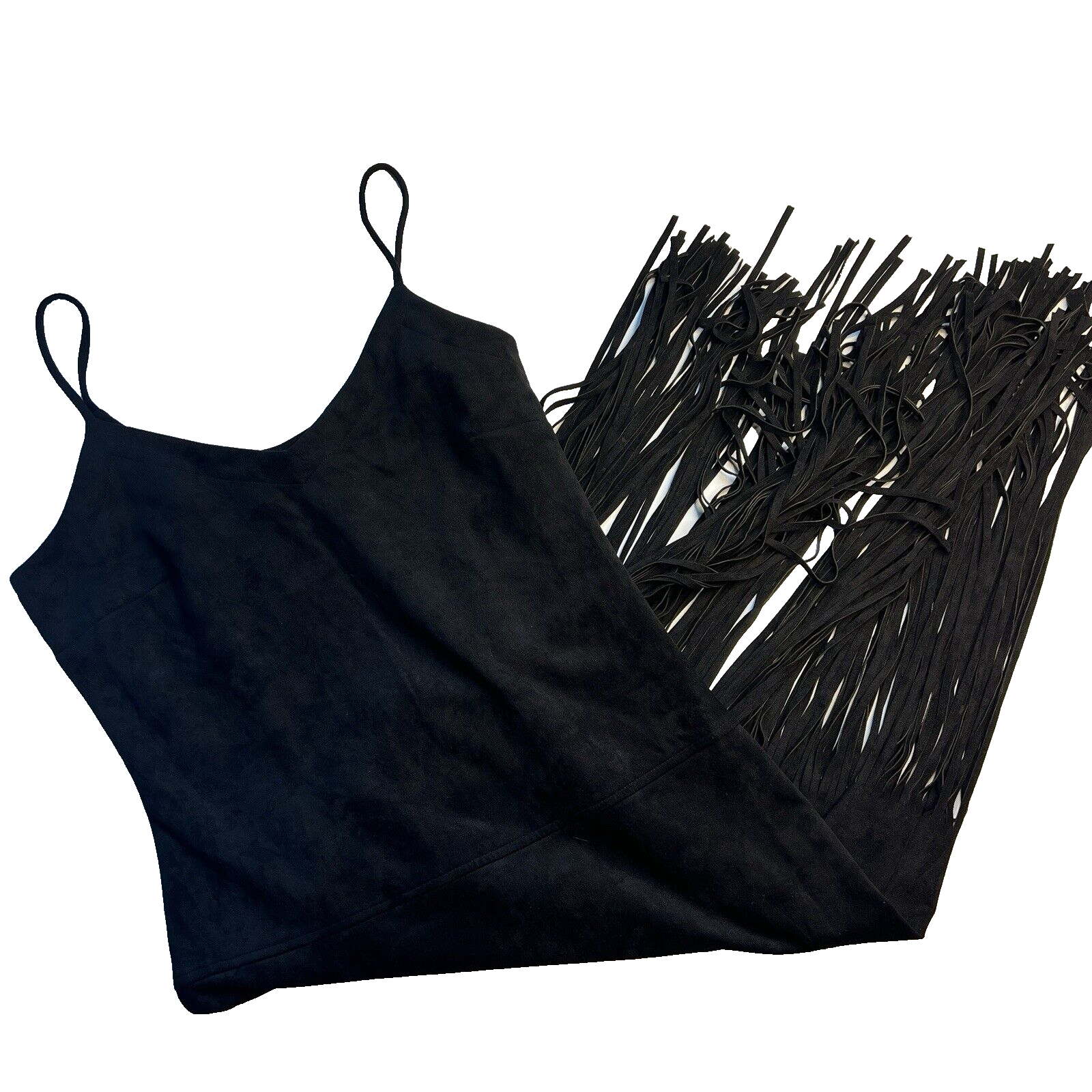 Sugar Lips Black Soft Faux Suede Maxi Women Large Dress Fringe Witchy Whimsigoth