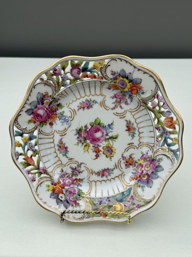 Set of 9 Carl Thieme Flowers Dresden-style Reticulated 8.5" Plates w/Sevres Mark - Picture 12 of 13