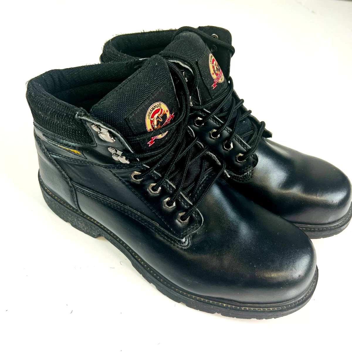 Brahma Mens Work Safety Boots Black Leather Lace Up Round Steel