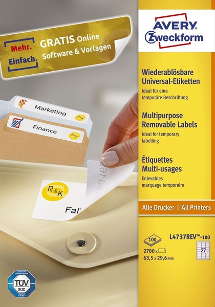 Avery Zweckform® L4737REV-100 L4737REV-100 Universal-Etiketten - 63,5 X 29,6 Mm,-image