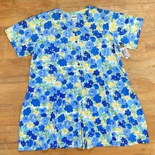 Vintage Floral Romper Plus Size 2X 1990s Flower Print Knit Cotton Blend Playsuit