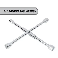 Heavy Duty Folding Lug Wrench 14 Inch Tire Iron Tool Carbon Steel Chrome