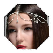 Rhinestone Head Chain Silver Crystal Headpiece Wedding Hair Chain Costume Hair