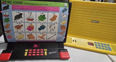2 Vtg GeoSafari Electronic Learning Game Unit with 22 Double Sided Cards   WORKS
