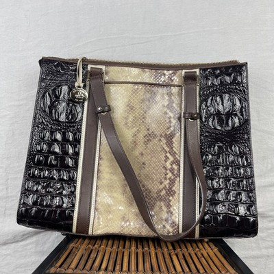 Brahmin Anywhere Tote Bag Womens Black Tri Texture Tortoise Seville Snake Print