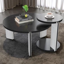 32.68" & 16.93" Round Coffee Table End Table Sofa Table Side Table Set 