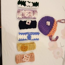 Lot Of Crocheted Baby Headbands With Carrying Case