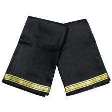 Black Dhoti with Angavastram wth golden border for Men Silk Comfortable Fit