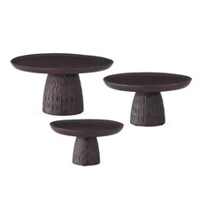 Set of 3 Dark Wood Carved Base Cake Stands/Riser