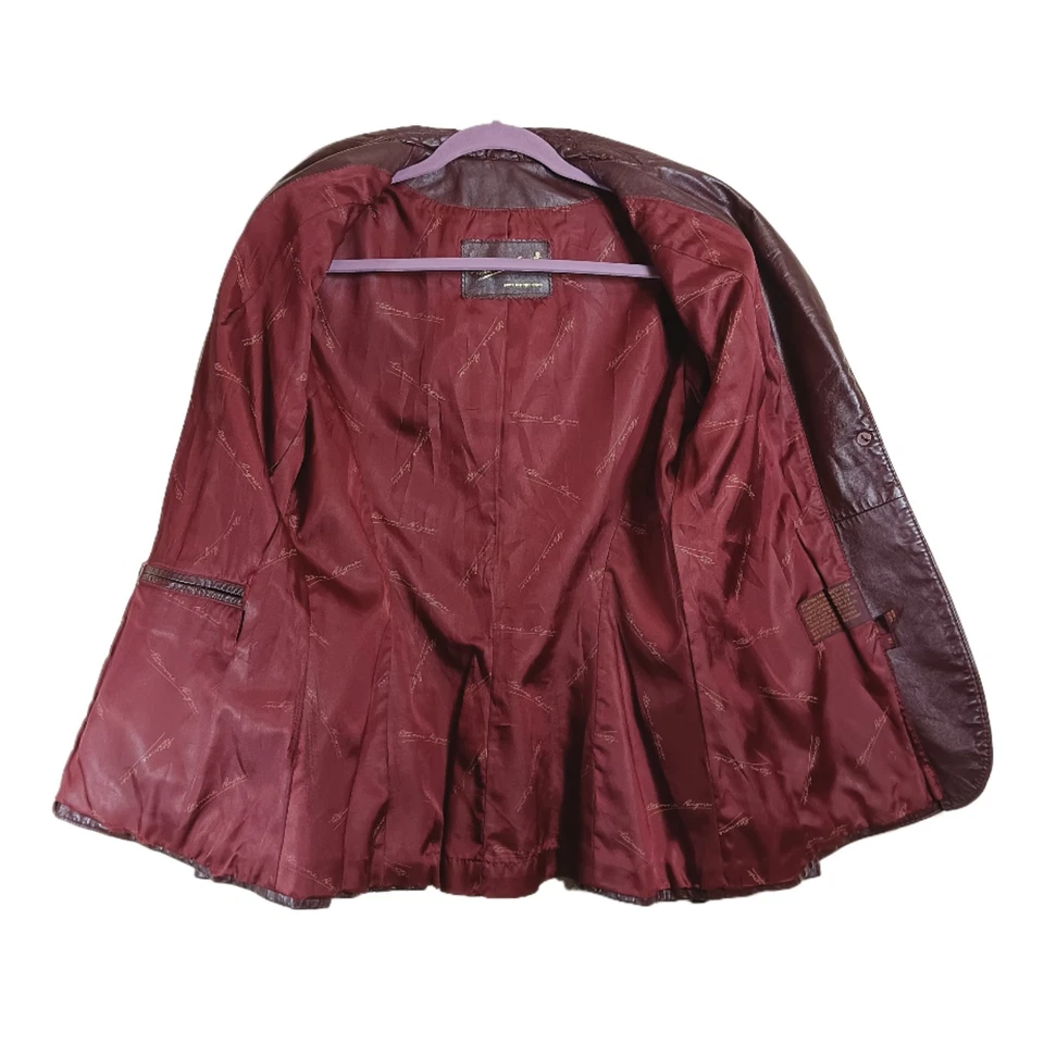 Blazer de cuero Etienne Aigner para mujer 16 caoba de colección años 90 horsebit cadena bolsillo Foto 4 de 4