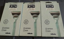 3 Gillette Planet Kind Razor Handle with Blades Kits New Sealed
