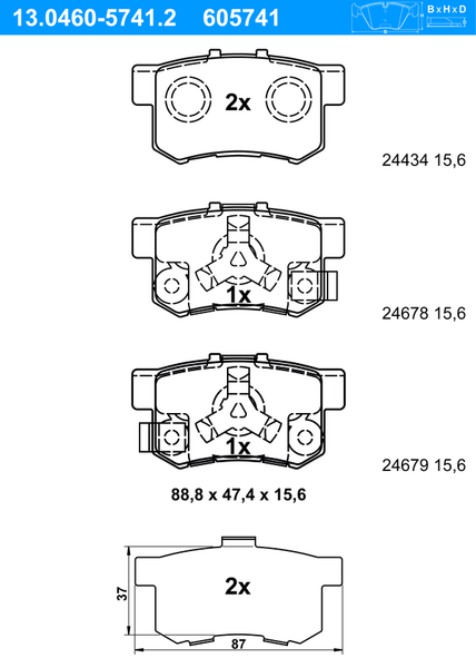 ATE BremsbeläGe Mit ZubehöR Hinten (13.0460-5741.2) FüR Honda Accord Viii IX |-image