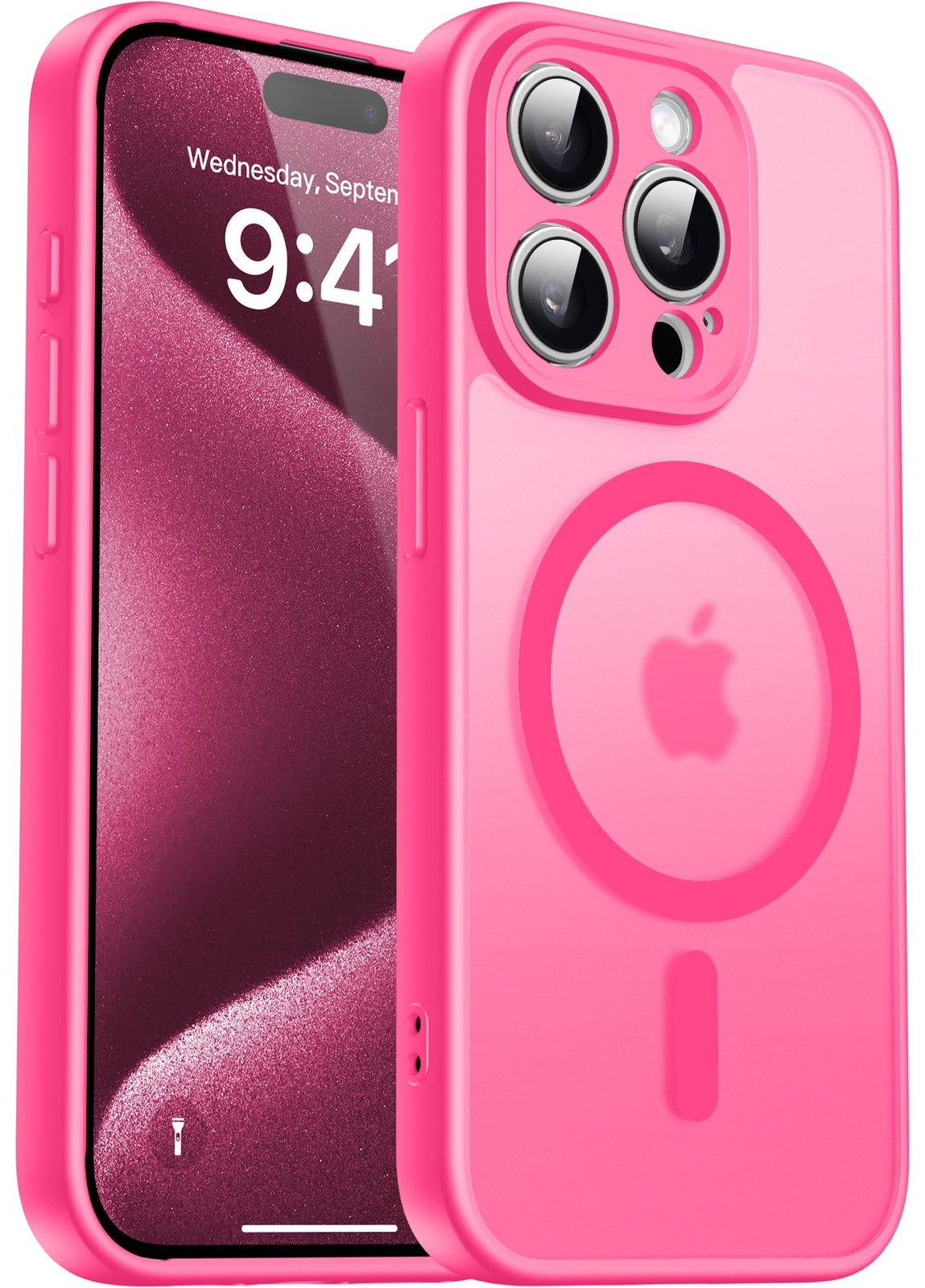Coque magnétique iPhone 15 Pro en silicone noir pour fixation MagSafe en voiture