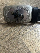 Vintage Tooled Leather 30 Belt Hand Finished Steerhide black With Belt Buckle