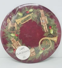 Primitives by Kathy 16" Round Christmas Wreath Toy Soldier Horn Paper Placemats