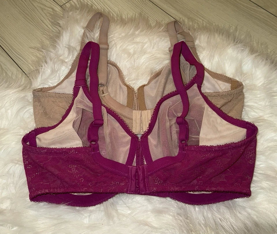 2 Wacoal 855201 Lace Finesse Underwire Bras Unlined Womens 34DD Beige Pink - Image 4 of 4