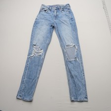 American Eagle Mom Jeans Size 0 Long Distressed Strigid Denim 30" Inseam