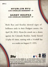 2013 Topps Update Franchise Forerunners #1 Hyun-Jin Ryu/Sandy Koufax LA Dodgers