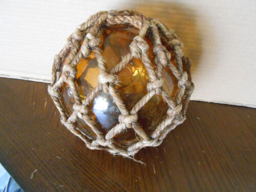 Medium 6" Amber Glass Fish Float wrapped in rope - Picture 5 of 8