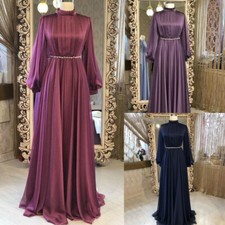 Muslim Chiffon Formal Prom Evening Dresses Long Sleeve Women Party Gowns Custom