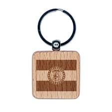 Missouri State Flag Engraved Wood Square Keychain Tag Charm