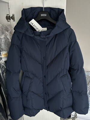 BNWT JAEGER Hooded Puffer Down Navy Jacket Size 10 UK