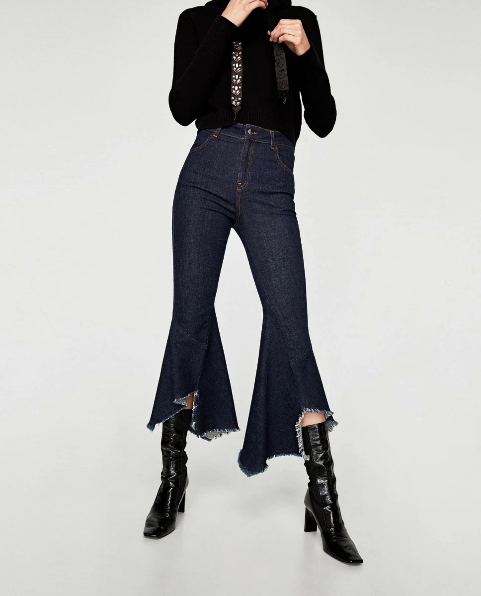 Zara FLARED JEANS WITH SEAMS ref 5216 241 dark blue size XS NWT