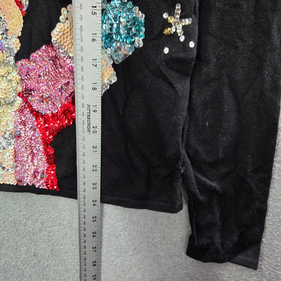 Suéter feminino vintage herança colecionáveis médio pequeno preto lantejoulas Papai Noel - Imagem 3 de 4