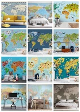 3D World Map Animals Self-adhesive Wallpaper Removable Wallpaper Wall Mural