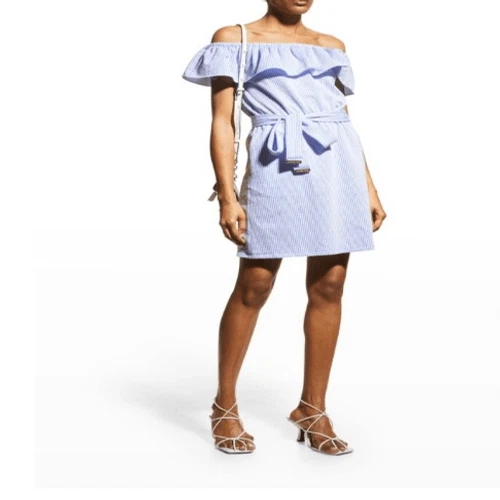 Abito Michael Kors Seersucker con scollo a volant e tasche nuovo senza etichette grande