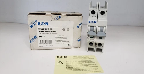 EATON WMZT2C25 (FAZ-C25-2-NA) CIRCUIT BREAKER, 2P 25A 10kA 480Y/277V TYPE C NIB