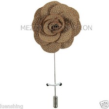 New in box formal Men's Suit chest brooch Beige Tan flower lapel pin wedding