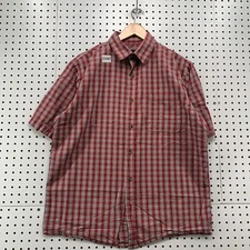 RedHead Button Pocket Shirt Red White Check Plaid Mens Medium 23x29 Short Sleeve
