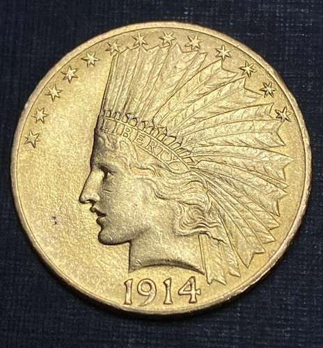 Moneda de oro soberana 1914 P $10 águila de oro libertad india gran atractivo visual - Imagen 3 de 6