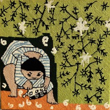 Mid Century modern Fiber Art Wall Hanging Textile Vintage Tapestry