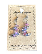 Spirit of Nature Earrings- Crescent Moon - chip beads- pink blue- French wire