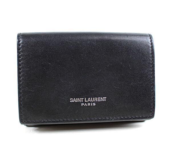 SAINT LAURENT 黒 レザー 三つ折財布 ○Saint Laurent Mini Wallet Trifold Black R246 | eBay