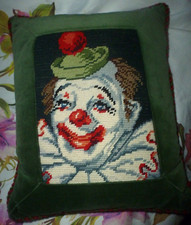 Vintage Unusual Hand Embroidered Velvet Clown Cushion