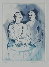 ALIGI SASSU 1931 et aquatint - ''The DICE PLAYERS'' (IT)