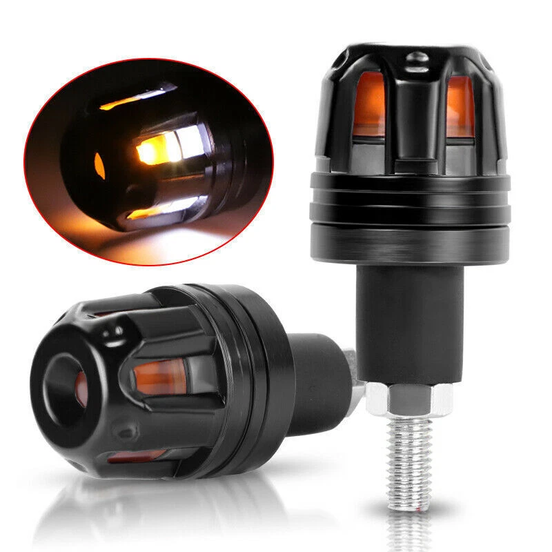 2X 7 8 22mm Motorcycle Handle Bar End LED Plug Turn Signal Blinker Light Amber