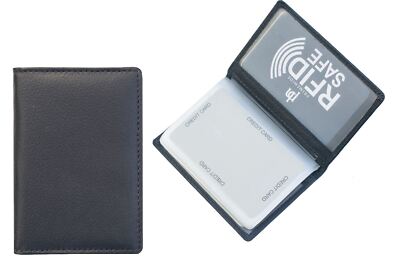 Alva Herren Damen RFID Schutz Marineblau Leder Kreditkartenetui Geldbörse Neu