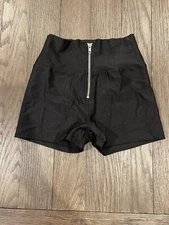 Mens Bodybuilding Jock Shiny Black Compression Tights Shorts M Zippered