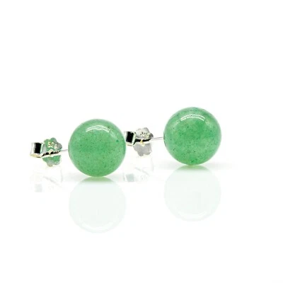 Ohrring 925 Sterling Silber Green Aventurine Perlen 8 mm - Bild 1 von 3