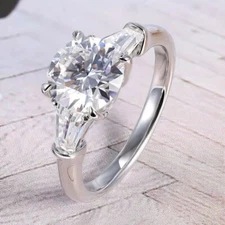 2.20 CTW Moissanite Three Stone Round Cut Engagement Ring 14K White Gold Plated
