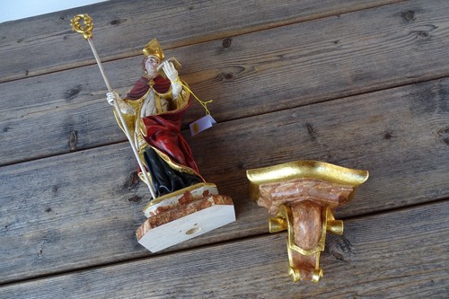 HL. ULRICH 52cm HOLZFIGUR SKULPTUR Bischofstab Buch und Fische Kemperling Mattse - Picture 13 of 23