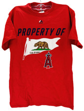 Majestic Herren L. A.Engel Von Anaheim Mike Forelle Flagge Name Tee-Red, Klein