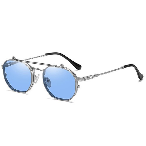 Geometric Square Flip Up Sunglasses Men Women Double Lenses Steampunk Sunglasses - Picture 17 of 18