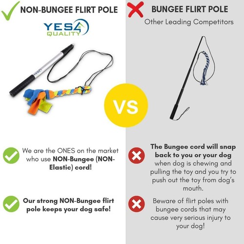 Flirt Pole for Dogs with Safe and Strong Non-Bungee Cord - Durable 18.5" - 45" - Picture 3 of 12