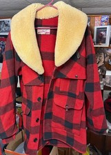 FILSON MACKINAW WOOL PACKER COAT RED BLACK BUFFALO PLAID SHERPA COLLAR XXL 46